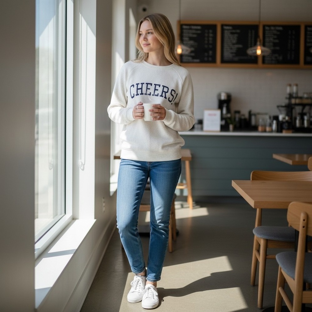 Grayson Threads Cheers Graphic Crewneck Pullover Sweatshirt White NYE Party Sz M